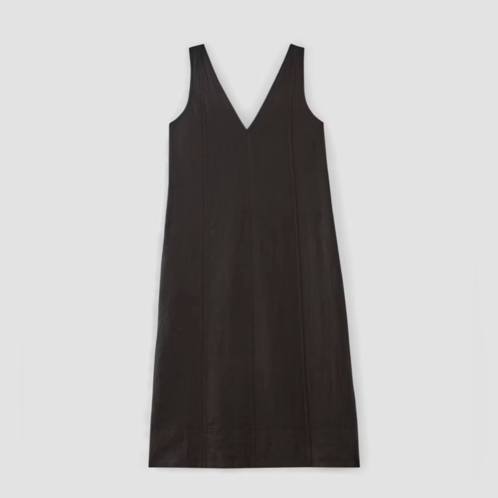 NWT Everlane The Linen V-Neck Midi Black Dress, Size 14 - Picture 7 of 16